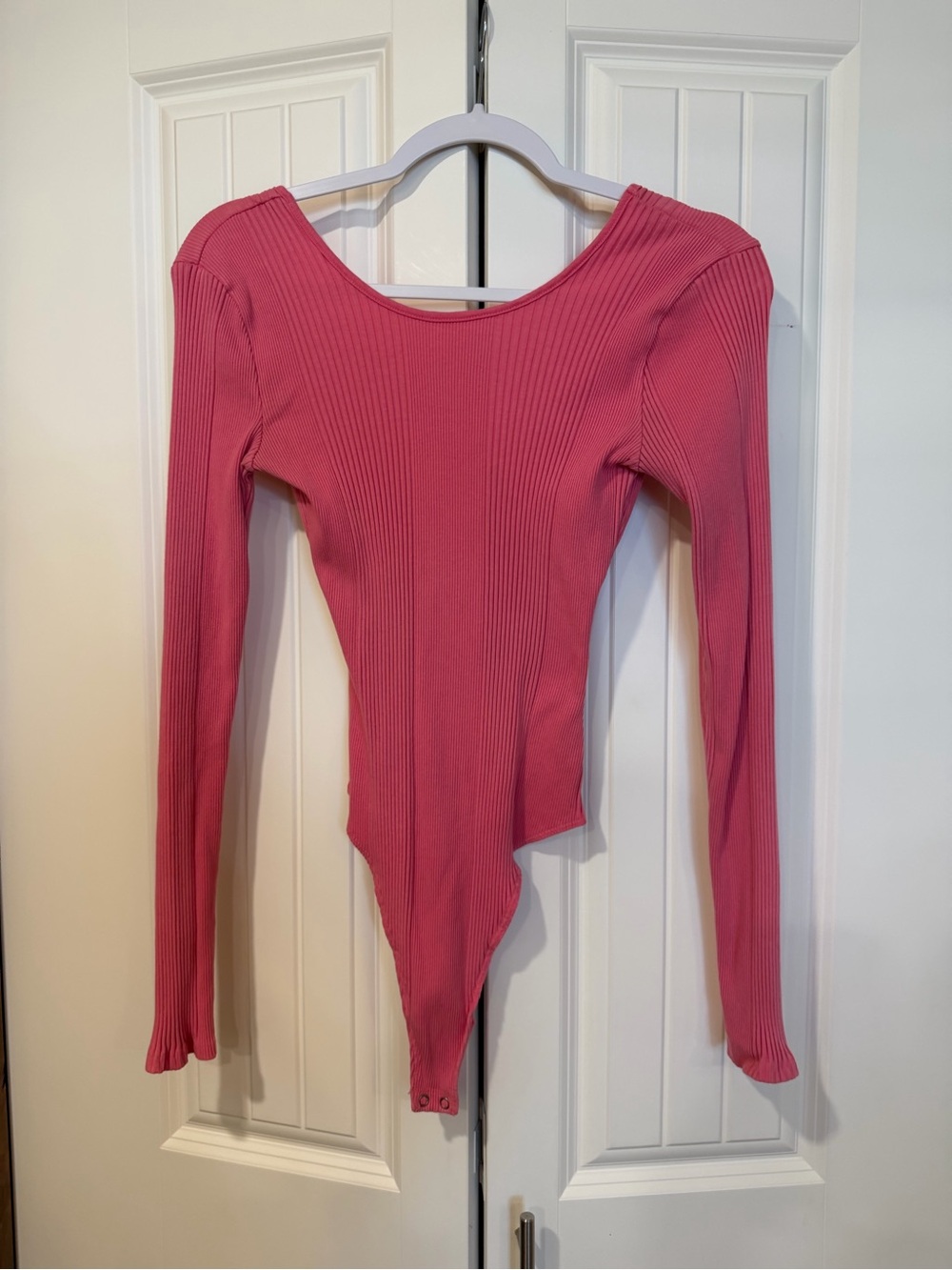 aerie Ribbed Long-Sleeve Bodysuit in Pink Rose